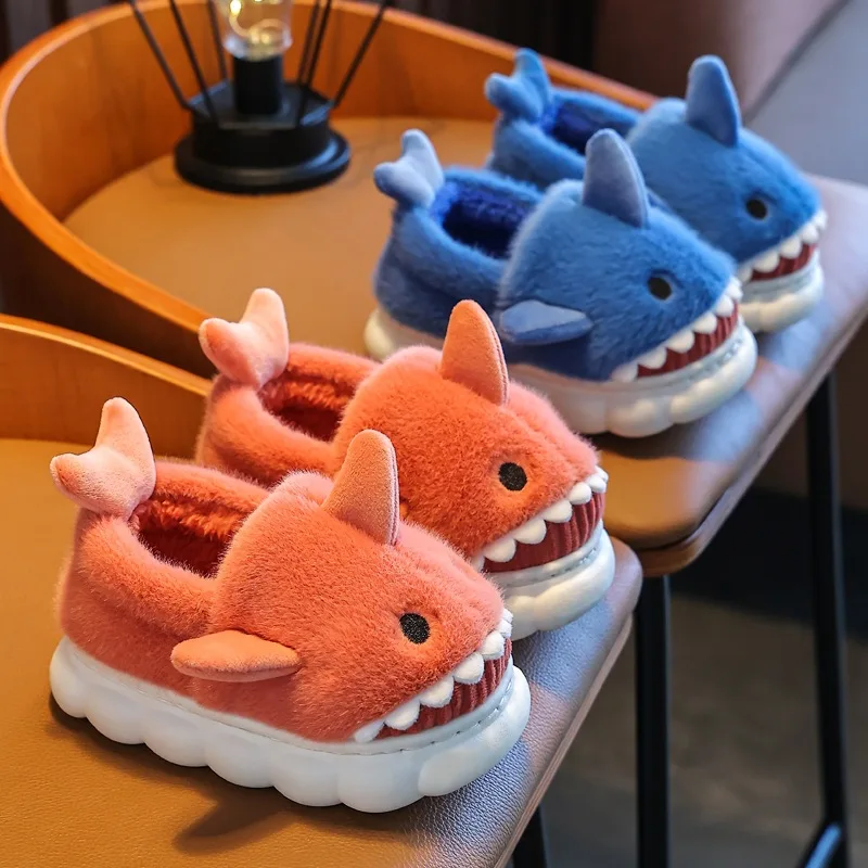 Top Trends: Children&#039;s Slippers Woolen Shoes For Boys Girls Sandals Winter Indoor Shark Slippers Kids Home Shoes Cartoon Fluffy Slippers Shoppable Styles