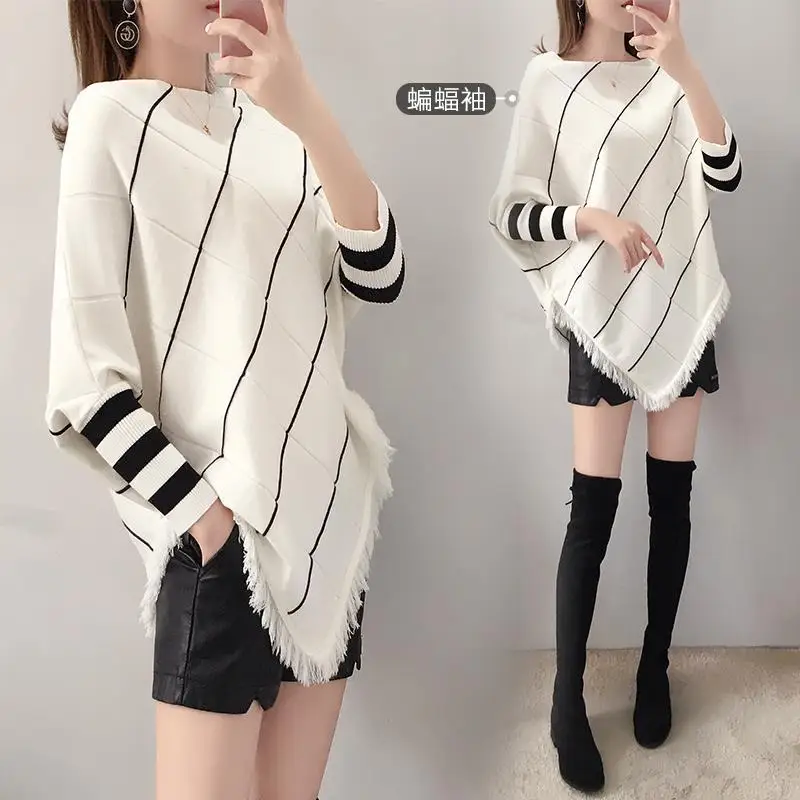 Top Trends: Autumn Winter Fashion Batwing Sleeve Sweaters For Female 2023 Loose Korean Striped Printed Knitted Pullovers Women's Clothing Shoppable Styles - Image 2