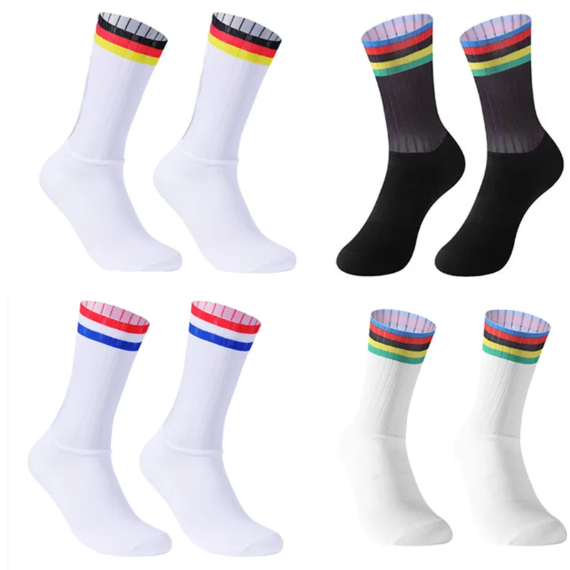 Top Trends: 2023 New Anti Slip Silicone Summer Aero Socks Whiteline Cycling Socks Men Bicycle Sport Running Bike Socks Calcetines Shoppable Styles