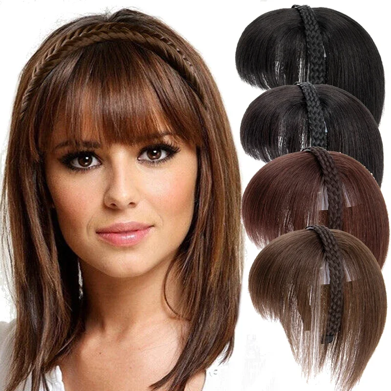 Top Trends: 4 Colours Bangs Headband Synthetic Bangs Hair Extension Fake Fringe Natural Hair Clip On Hairpieces Women Invisible Natural Clip Shoppable Styles