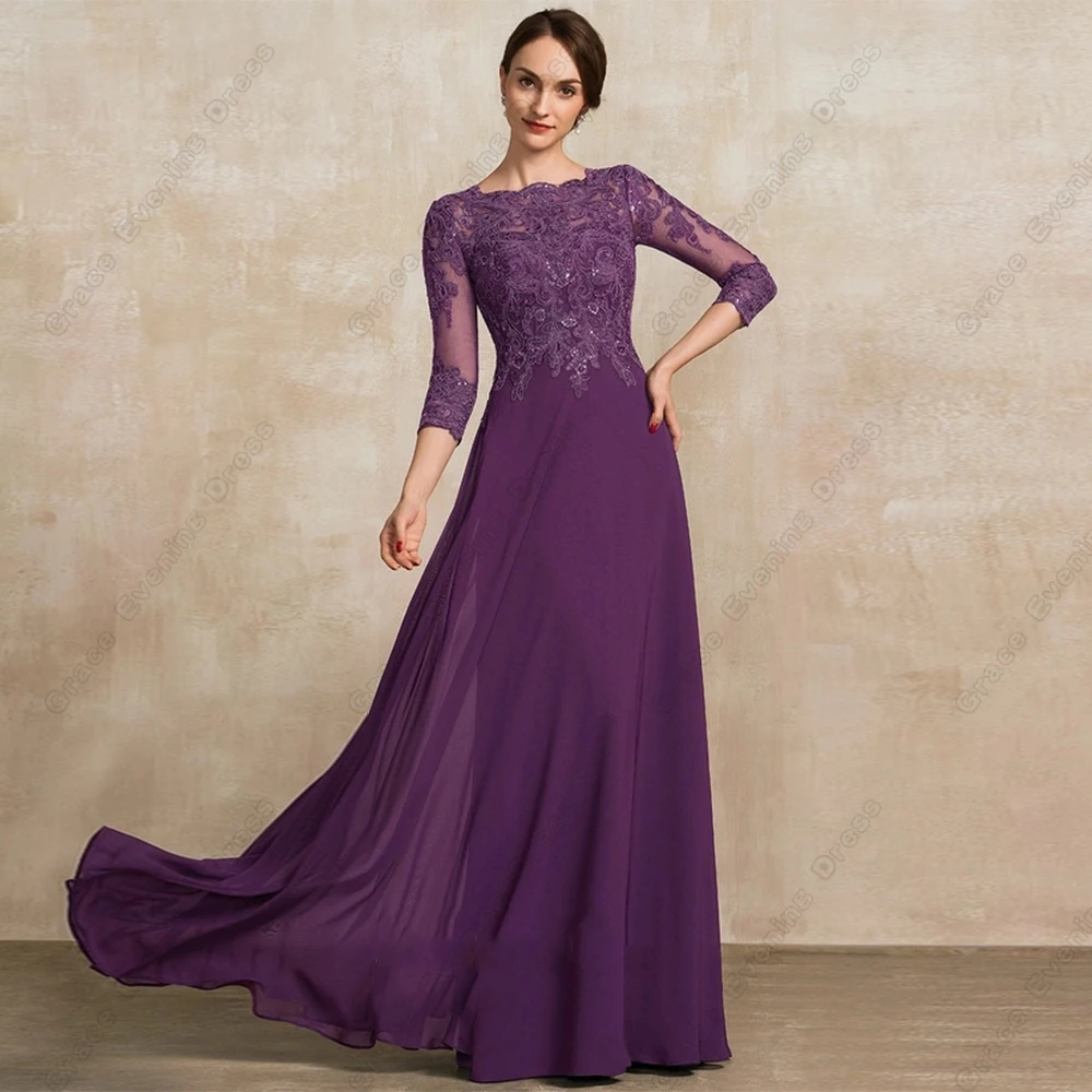 Top Trends: Purple Three Quarter Mother Of Bride Dresses With Lace 2023 Chiffon Wedding Party Dresses Zipper Back Vestidos De Noche Summer Shoppable Styles