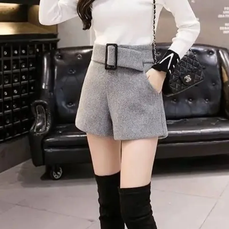 Top Trends: Women's High Waisted Elastic Woolen Autumn Winter 2024 New Solid Color Sashes Button Wide Leg Pants Loose Pockets Casual Shorts Shoppable Styles