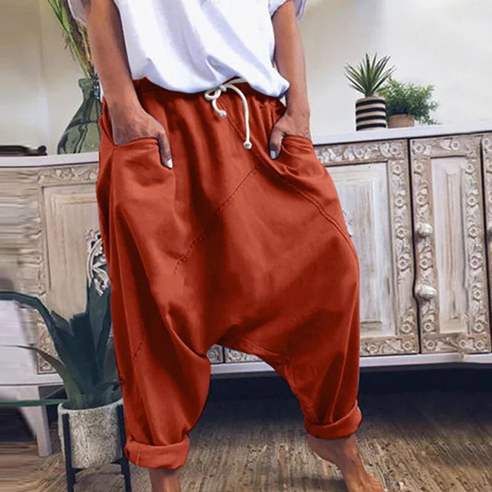 Top Trends: Women Casual Drawstring Pockets Drop Crotch Baggy Long Trousers Harem Pants Fall Winter Home Lazy Pants Simple Streetwear Ethnic Shoppable Styles