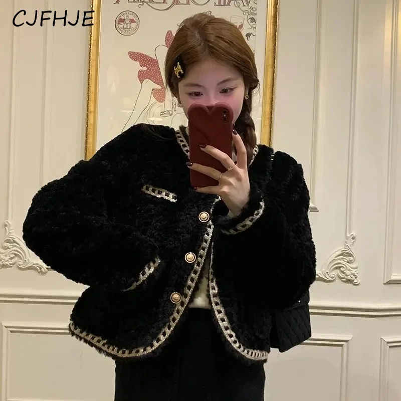 Top Trends: CJFHJE New Women's Winter Plush Thick Round Neck Woven Coat Korean Fashion Loose Fragrant Lamb Fur Women Leisure Coat Jackets Shoppable Styles