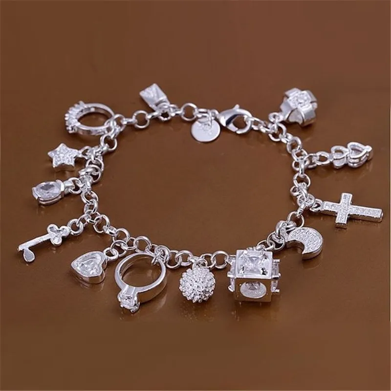 Top Trends: Bracelet Silver Fashion Thirteen Pendant Bracelet Women's Multi-Element Jewelry Simple Style Bracelet Whol Shoppable Styles