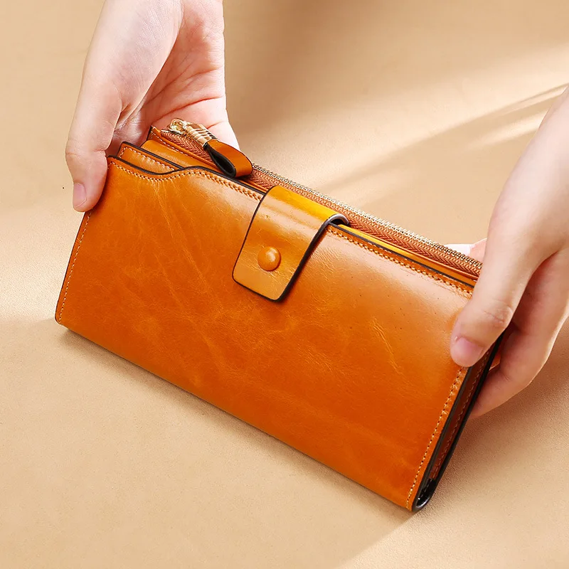 Top Trends: RFID Blocking Wallets Genuine Leather Women Long Lady Leather Purse Brand Design Luxury Oil Wax Leather Female Wallet Coin Purse Shoppable Styles - Image 4