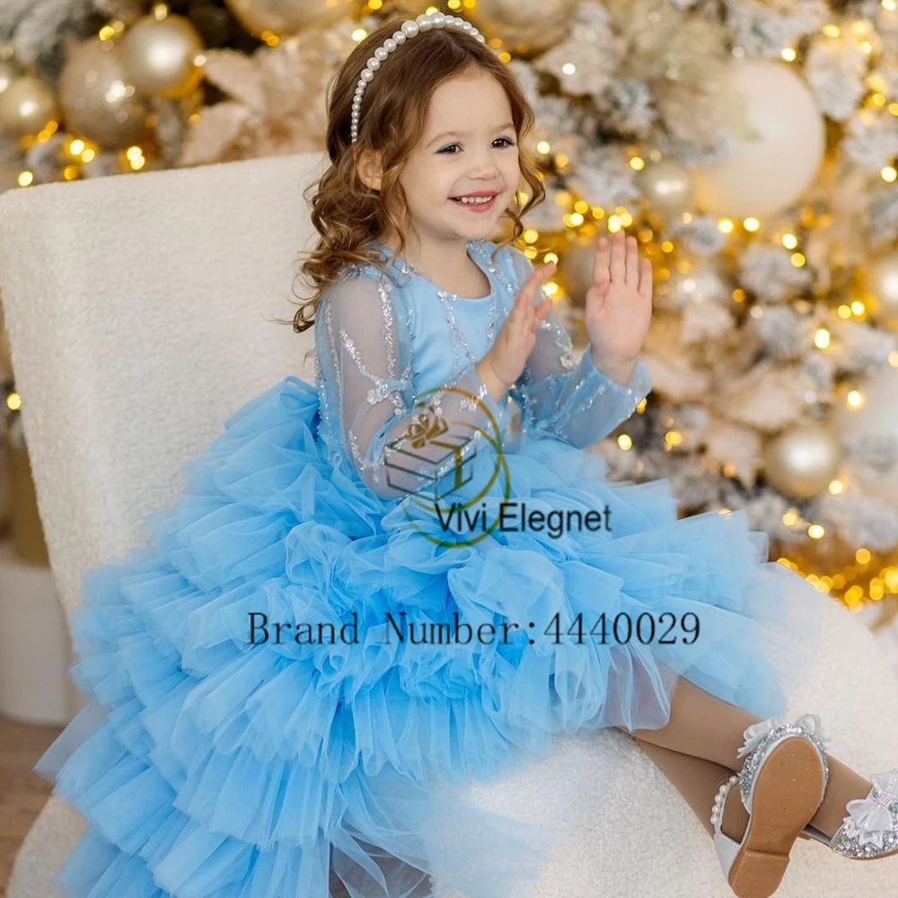 Top Trends: 2024 Charming Christmas Gowns With Sequined New Full Sleeve Scoop Flower Girls Dresses Soft Tulle Cute فلور فتاة اللباس Zipper Shoppable Styles