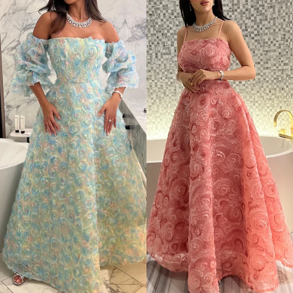 Top Trends: Prom Dresses Boat Neck Half Sleeve Formal Occasion Evening Gowns 2023 Women 3D Rose Lace A-LINE Vestido De Festa فساتين حفلات Shoppable Styles