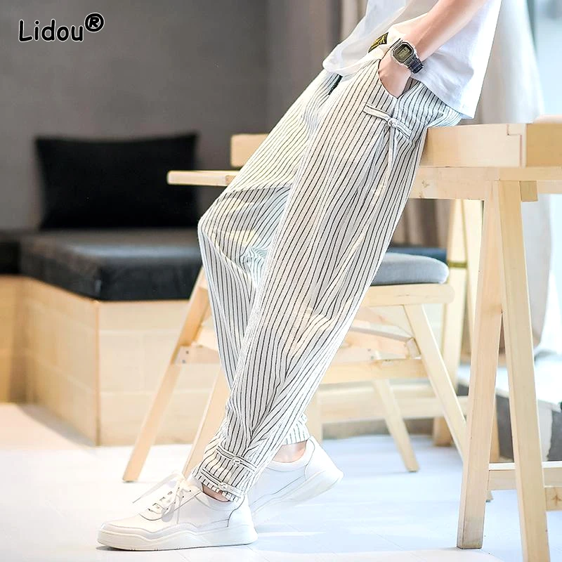 Top Trends: Comfortable New Loose Men's Clothing Pockets Printing Patchwork Striped Simplicity Fashion Casual Handsome Man High Waist Pants Shoppable Styles