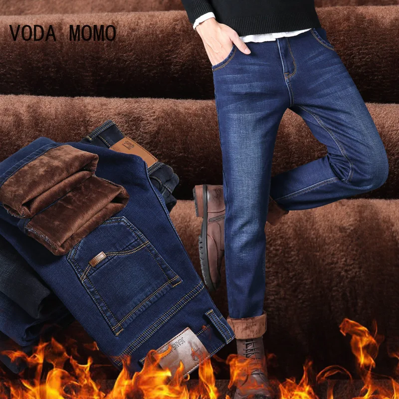 Top Trends: Winter Thick Plus Velvet Men Middle Waist Skinny Jeans Simple Fleece Warm Slim Fit Stretch Boy Casual Denim Pencil Pants Shoppable Styles