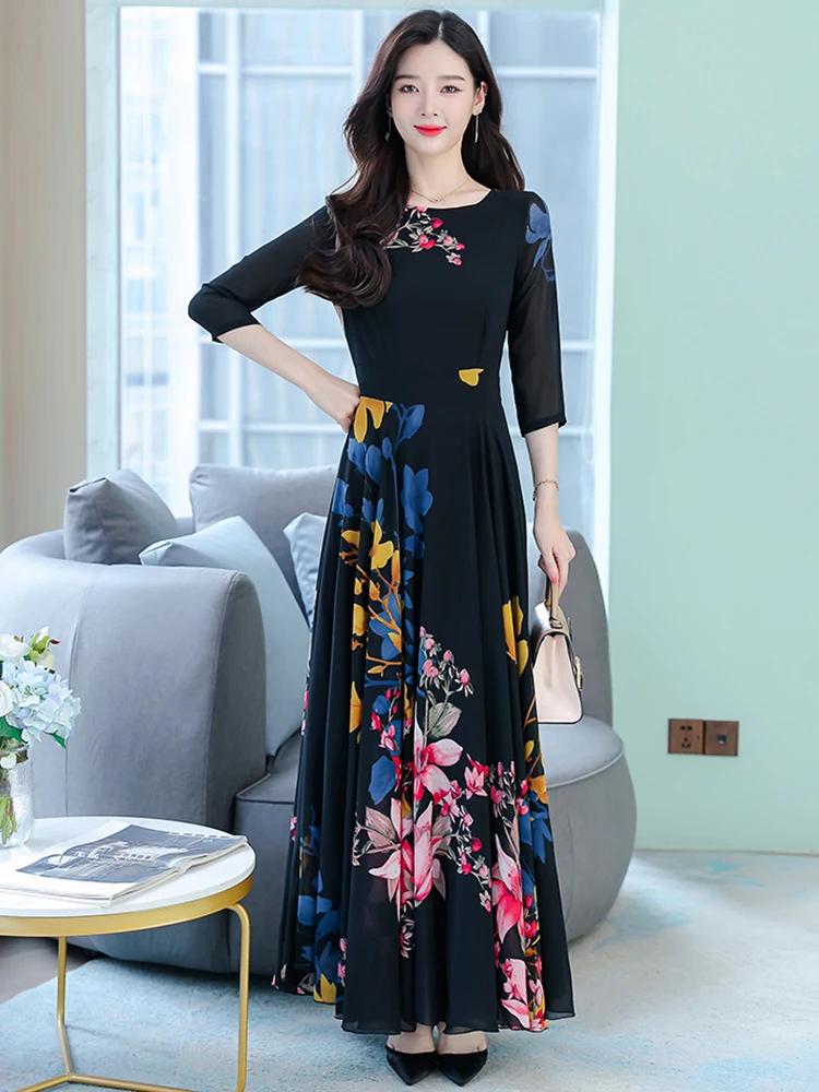 Top Trends: Black Women Long Prom Dresses 2023 Spring Autumn Beach Party Maxi Dress O-Neck Tunics Casual Chiffon Elegant Bodycon Vestidos Shoppable Styles - Image 5