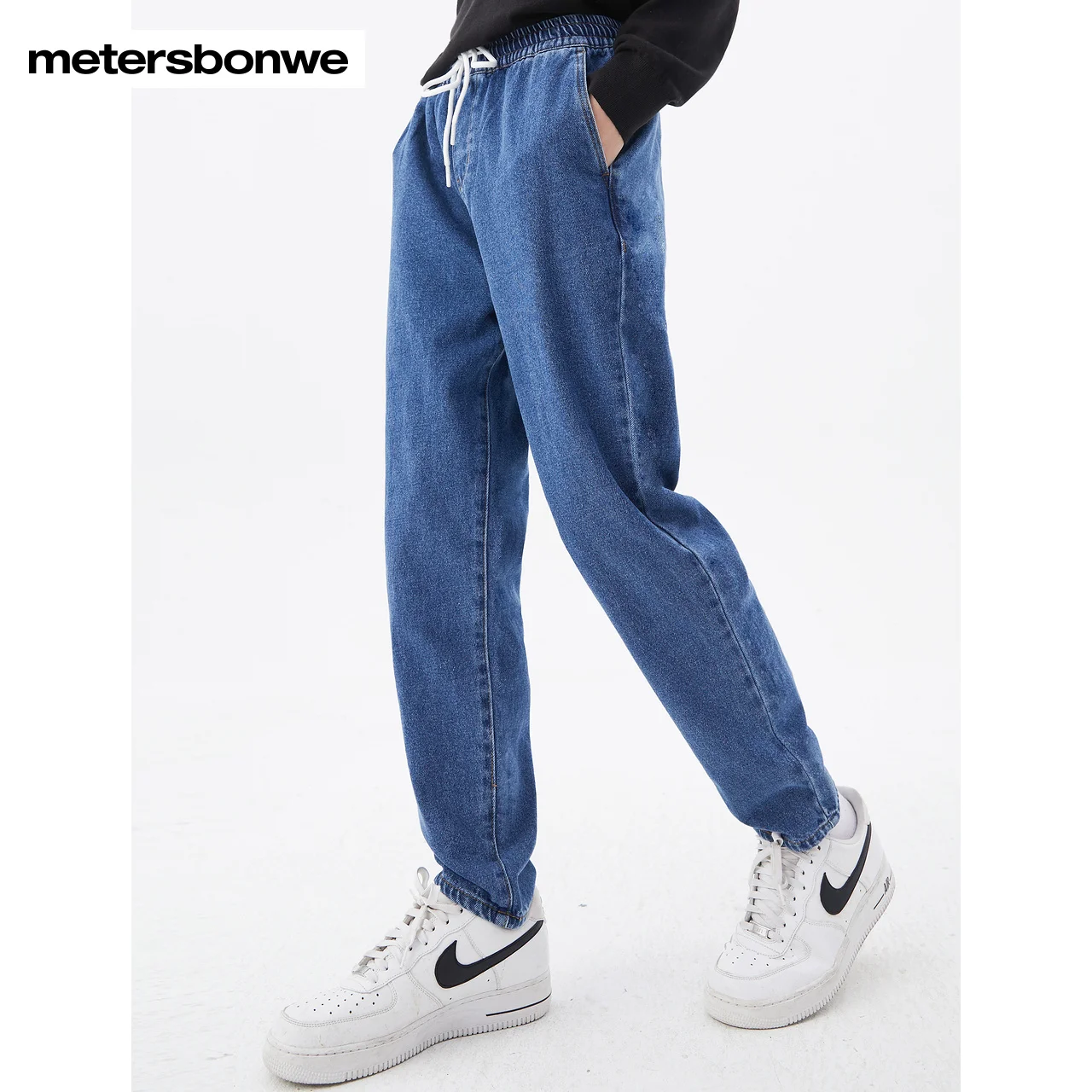 Top Trends: Metersbonwe Fleece Denim Pants Men Winter Warm Versatile Comfortable Trousers Elastic Waist Blue Jeans Brand Shoppable Styles