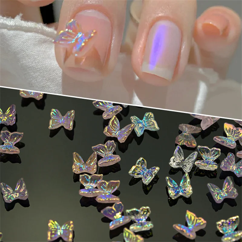 Top Trends: 20PCS Aurora Multicolor Butterfly Nail Art Charms Resin Crystal Rhinestones Nail Decorations For Pressing Ornament On Gel Nails Shoppable Styles