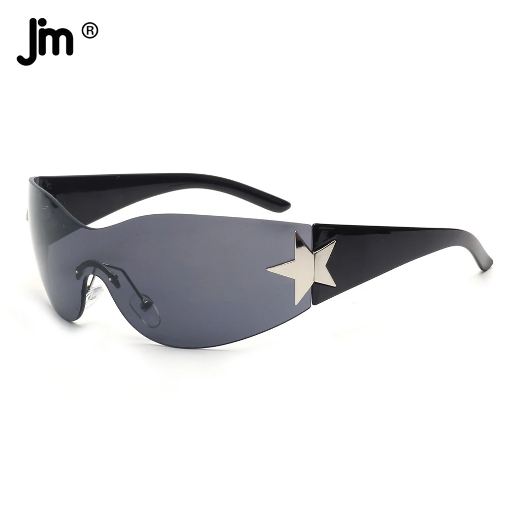 Top Trends: JM Rimless Y2K Sunglasses For Women Men, Oversized Trendy Shield Wrap Around Shades Black Fashion Glasses Shoppable Styles