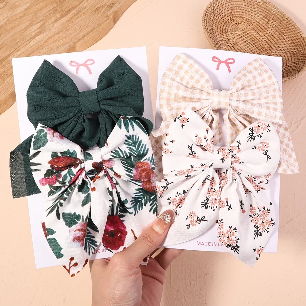 Top Trends: 2Pcs / set Women Girls Sweet Solid Bowknot Hair Clips Print Bows Hairpins Ribbon Barrettes Duckbill Clip Headwear Hair Accessories Shoppable Styles