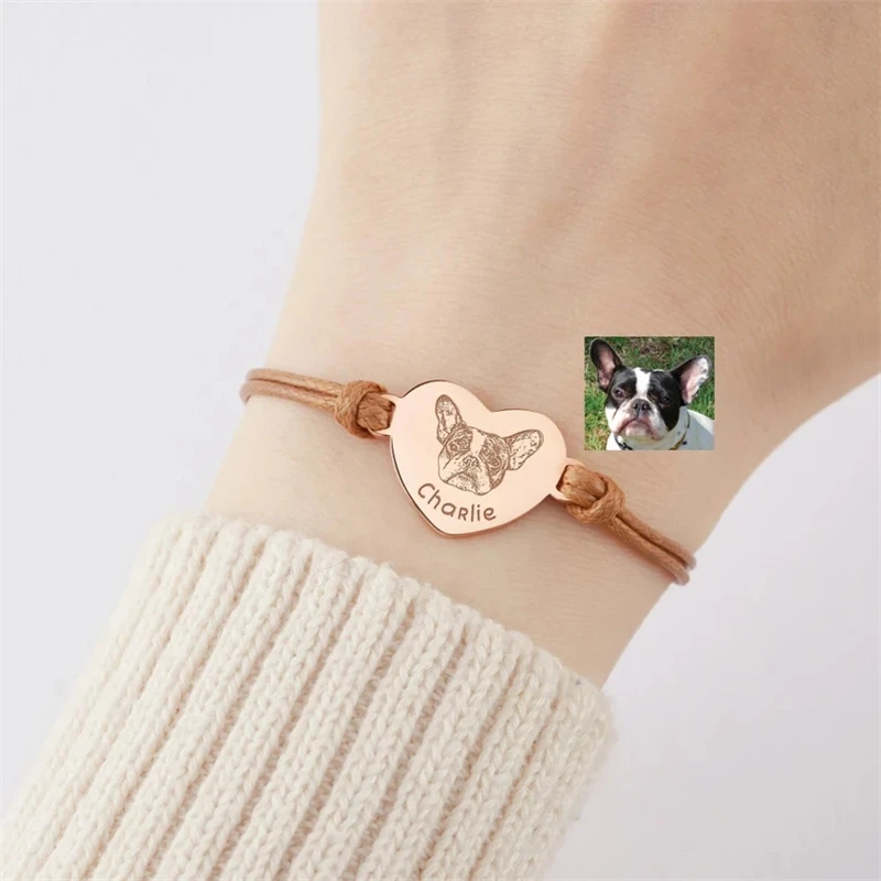 Top Trends: Custom Pet Portrait Bracelet For Women Personalized Dog Photo Stainless Steel Adjustable Pet Owner Lover Bracelet Gift Jewelry Shoppable Styles