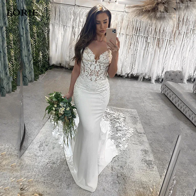 Top Trends: LORIE Boho Lace Mermaid Wedding Dresses Soft Satun Spaghetti Straps Bride Dress Elegant Classic Modest Bride Wedding Gowns 2023 Shoppable Styles