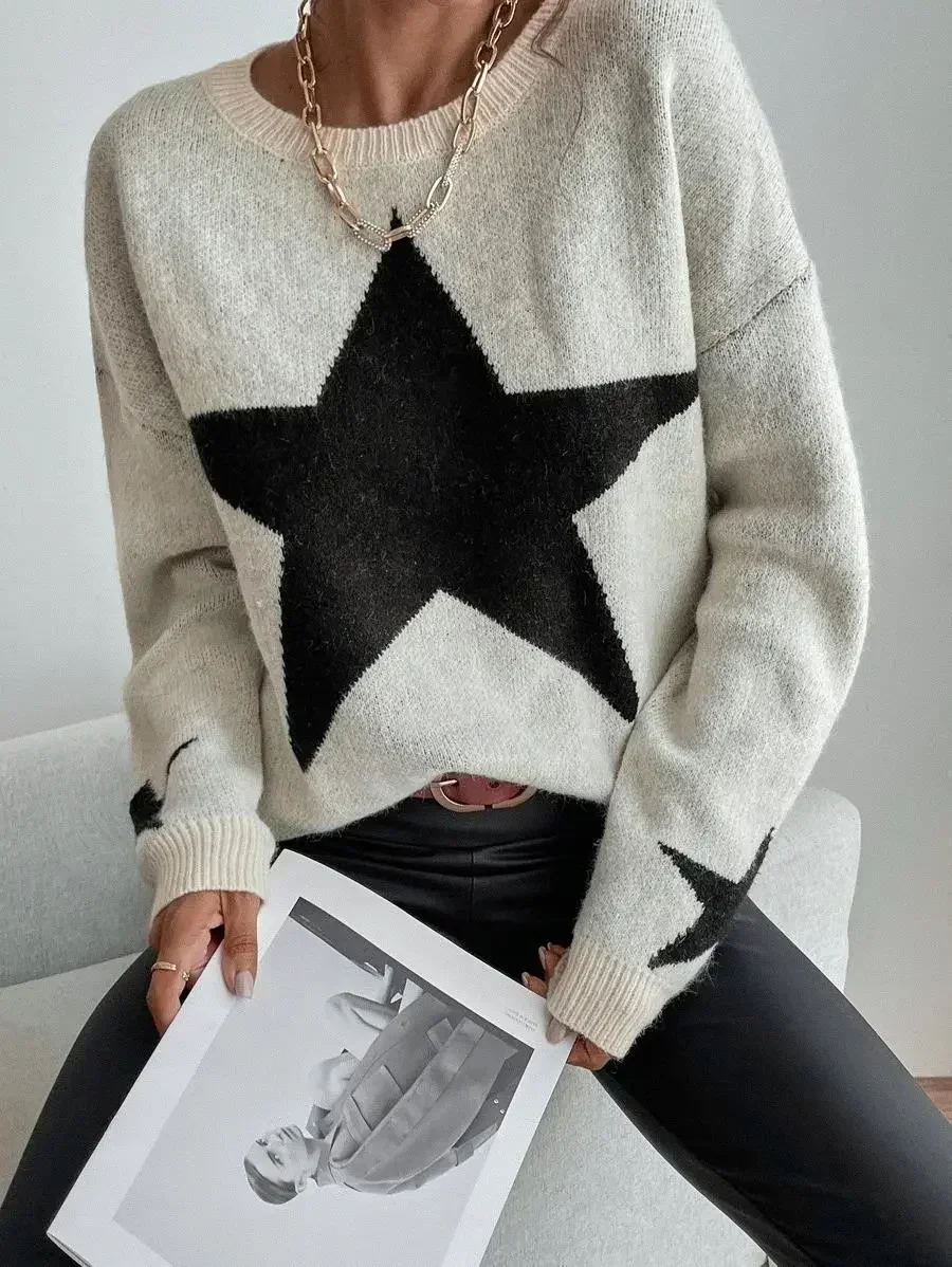 Top Trends: 2024 Knitted Women's Sweater Loose Casual O-neck Star Thick Casual Pullover Female Jumper Elegant Winter Spring Trendy Sweater Shoppable Styles