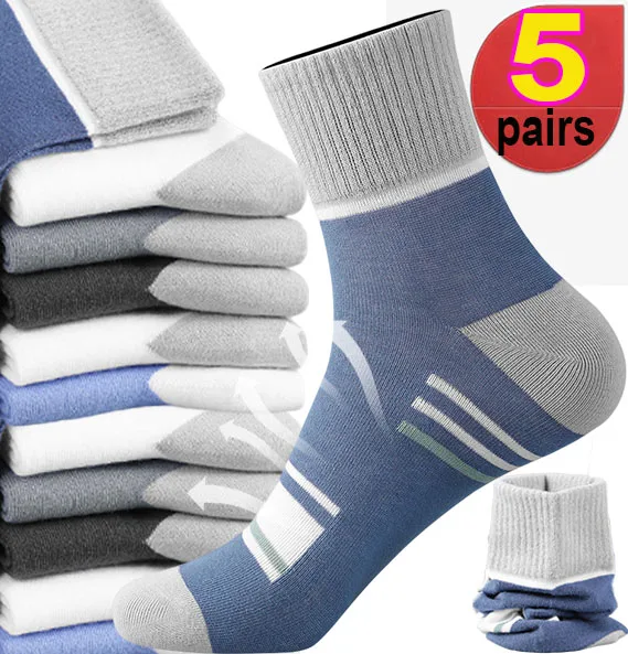 Top Trends: 1 / 5 Pairs High-quality Cotton Fiber Breathable Deodorant Business Men Tube Socks For Autumn Winter Thickened Warm Sports Meias Shoppable Styles