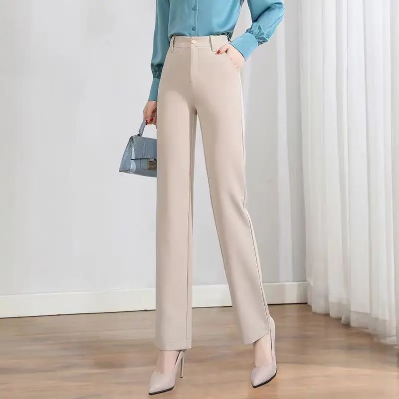 Top Trends: Office Lady Fashion Solid Loose Straight Pants All-match Button Zipper Women Spring Autumn High Waist Pockets Pencil Trousers Shoppable Styles