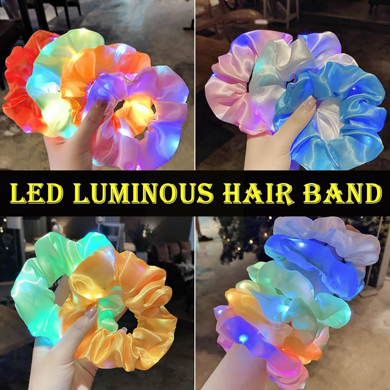 Top Trends: 1pc LED Luminous Large Hair Band LED Light Hair Ties Elastic Ponytail Glowing Hair Hair Scrunchies Party Supplies For Girls Shoppable Styles