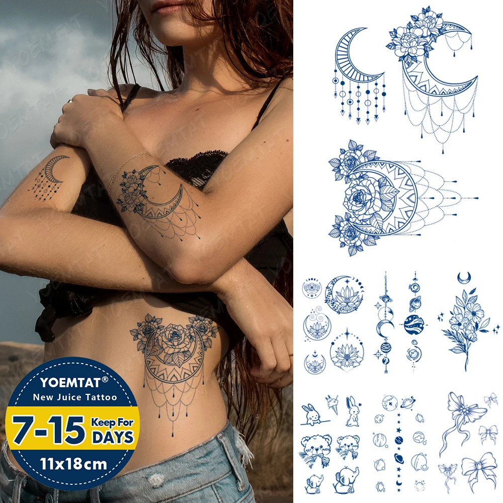 Top Trends: Semi-Permanent Waterproof Temporary Tattoo Stickers Peony Moon Henna Totem Lasting Ink Tatto Women Body Art Herbal Fake Tattoos Shoppable Styles