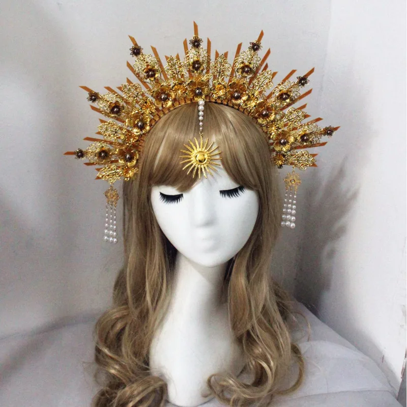 Top Trends: Gold Halo Headband Sun Godmother's Crown Tiaras Headpiece Virgin Mary Gothic Headwear Fairy Goddess Hair Accessories Shoppable Styles - Image 2