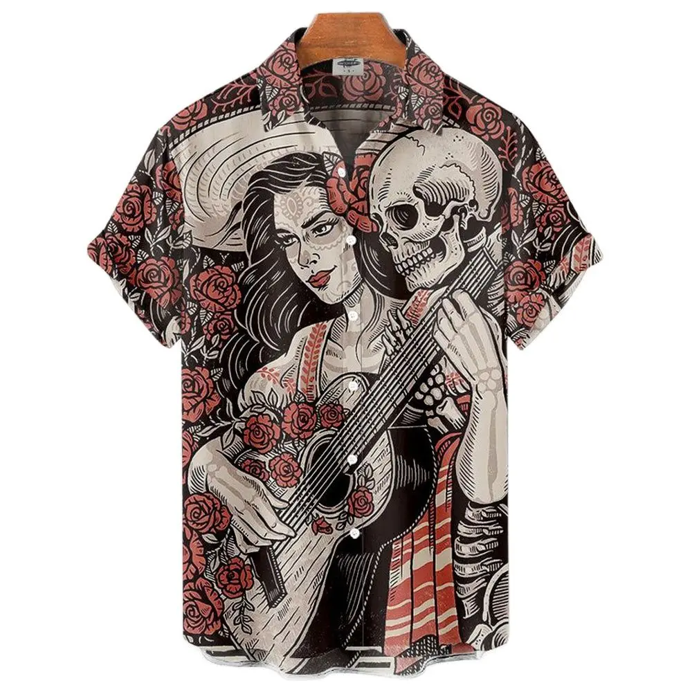 Top Trends: Shirts For Men Beauty Skull Pattern Short Sleeve Shirts Fashion Street Hip Hop Style Oversized Tees Cardigan Tops Shoppable Styles