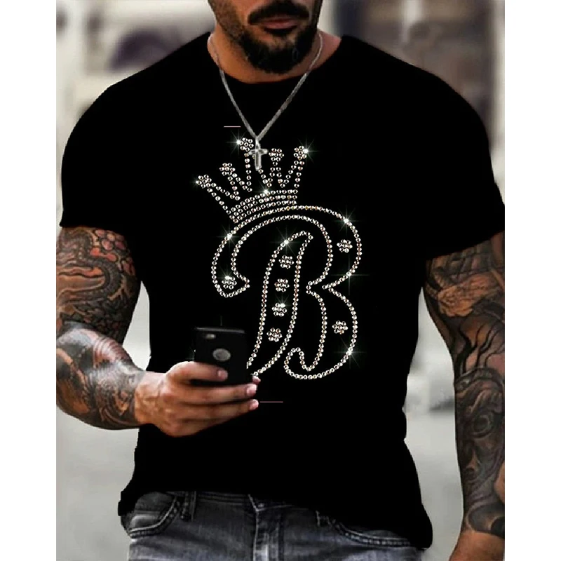 Top Trends: Mens Quality Fashion T-Shirts Casual Street Short Sleeve Dollar Sign Hot Drill Men Clothes Tee Tops O-Neck Rhinestone Tshirt Y2K Shoppable Styles - Image 3