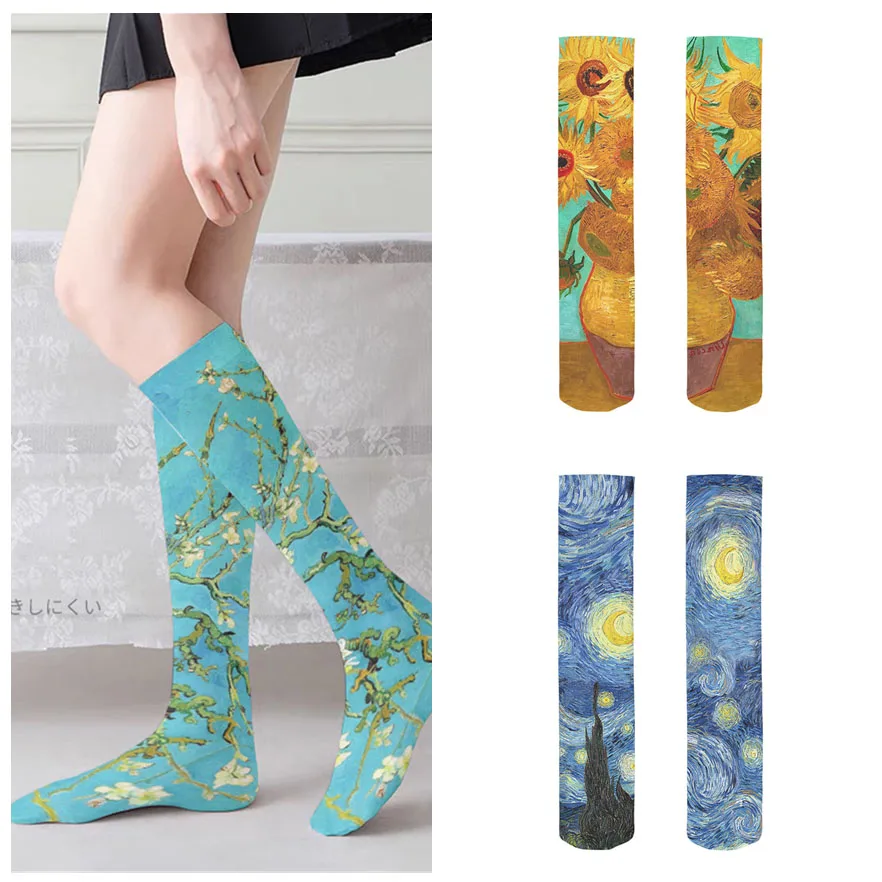 Top Trends: Van Gogh Mural World Famous Painting Sunflower Stockings Women Novelty Casual Long Socks Classic Retro Personality Thin Socks Shoppable Styles