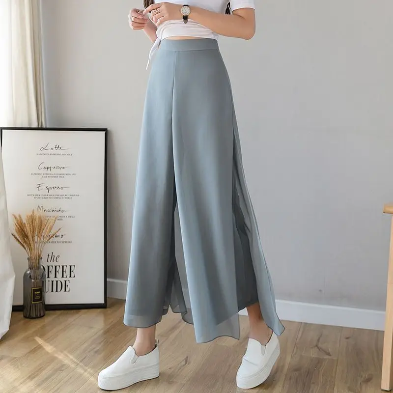 Top Trends: Korean Fashion Women Oversize Chiffon Skirt Pants Summer Streetwear High Waist Back Zipper Casual Solid Loose Wide Leg Trousers Shoppable Styles