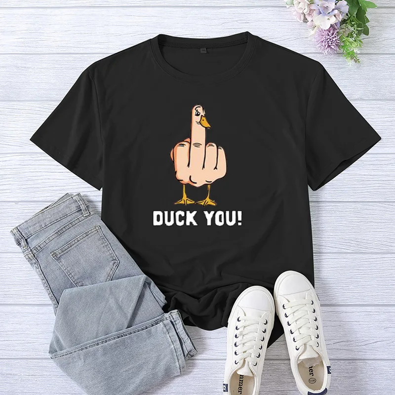 Top Trends: DUCK YOU Middle Finger Print T Shirt Women Short Sleeve O Neck Loose Tshirt Summer Women Tee Shirt Tops Camisetas Mujer Shoppable Styles