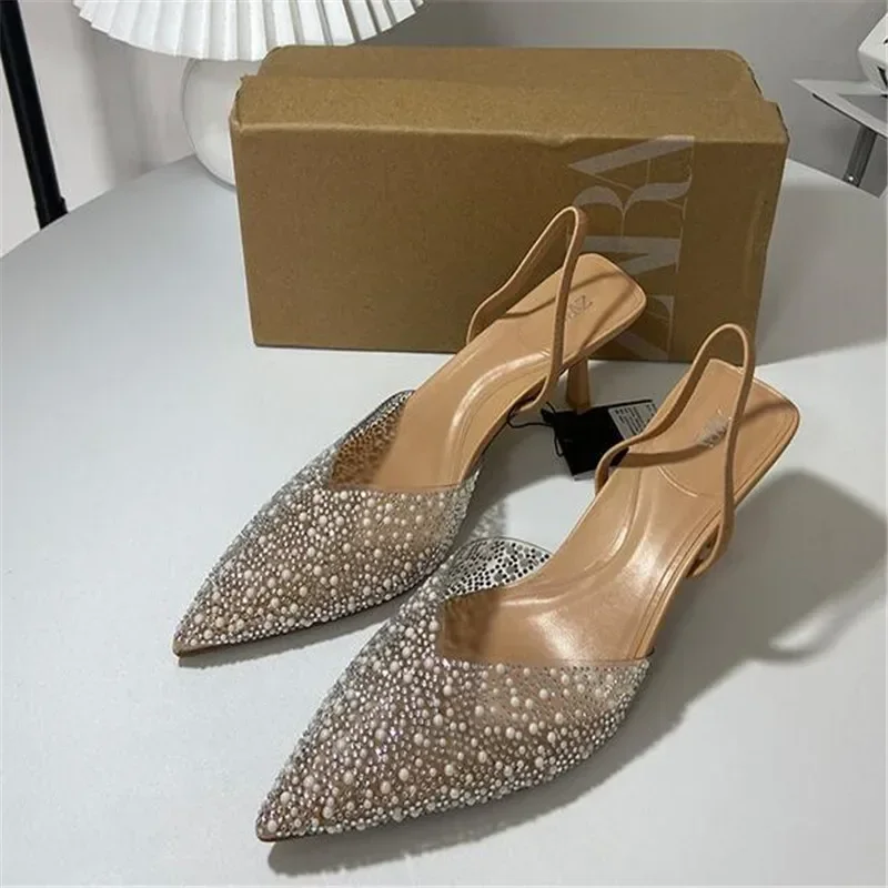 Top Trends: Fashion Summer Women High Heels Pearl Decoration Slingback Woman Pumps Pointed Toe High Heels Sandals Elegant Woman Shoes Shoppable Styles