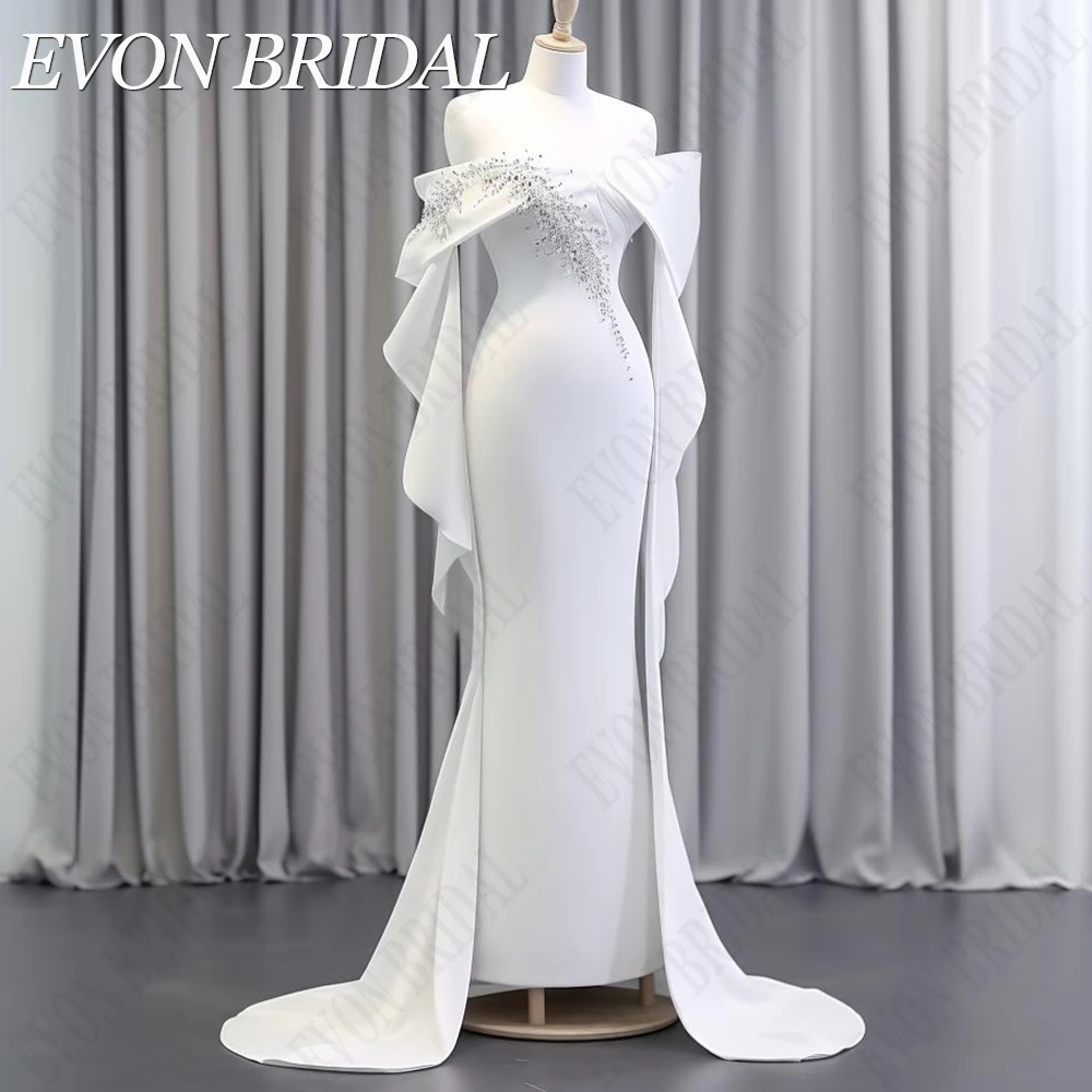 Top Trends: EVON BRIDAL Elegant White Evening Dresses Formal Ruffles Sleeves Crape Mermaid Prom Gown Embroidery Long Cape Vestidos De Noche Shoppable Styles