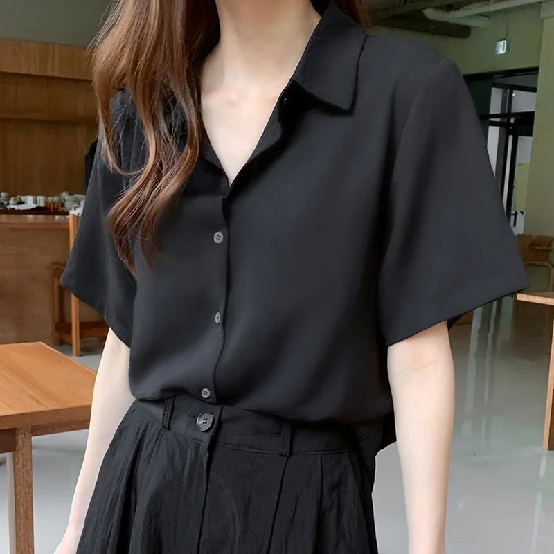 Top Trends: Women'S New Korean Chiffon Fashion Cardigan Top Female Summer Loose Thin Trend Slim Versatile Short Sleeve Lapel Neck Shirt Shoppable Styles - Image 5