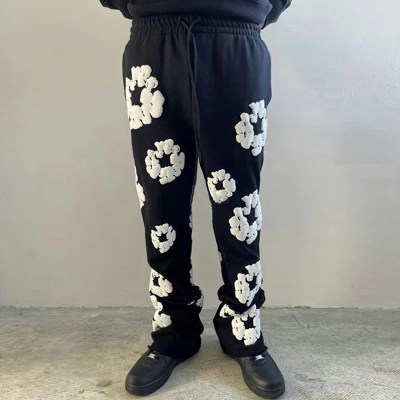 Top Trends: Streetwear Three-dimensional Foam Printing Flare Pants Men Sweatpants Harajuku Wide Joggers Y2k Women's Black Flared Pants Shoppable Styles