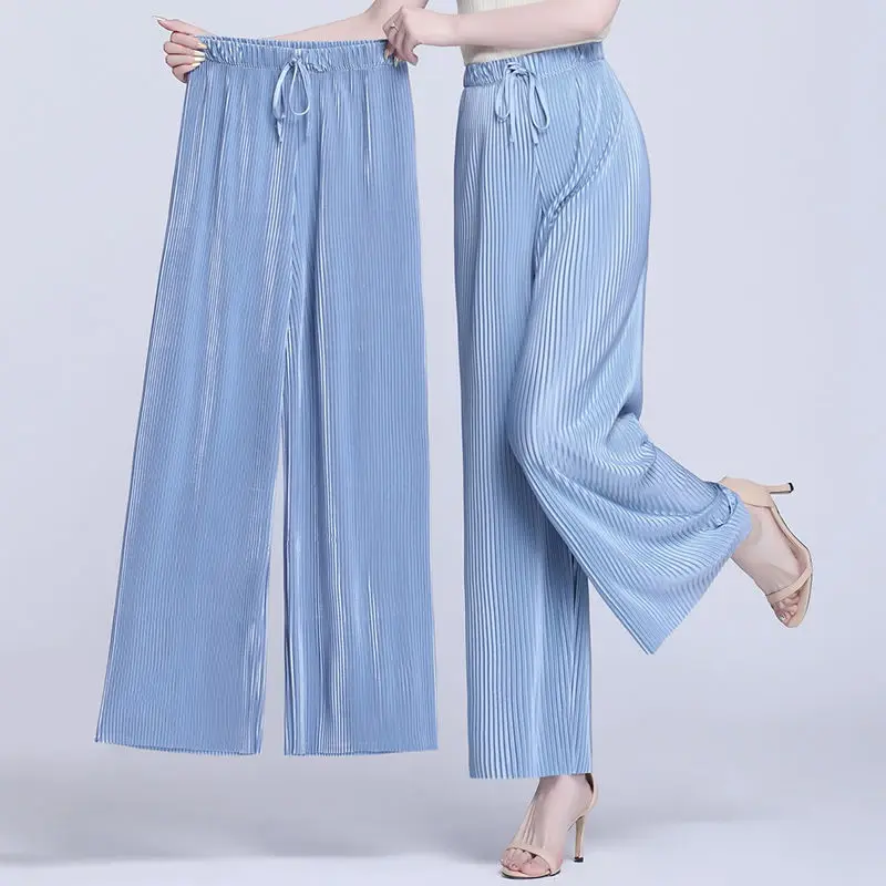 Top Trends: Spring Summer Harajuku Pleate Oversize Wide Leg Pants Lace-up High Waist Elastic Woman Solid Fashion Casual Straight Trousers Shoppable Styles - Image 3