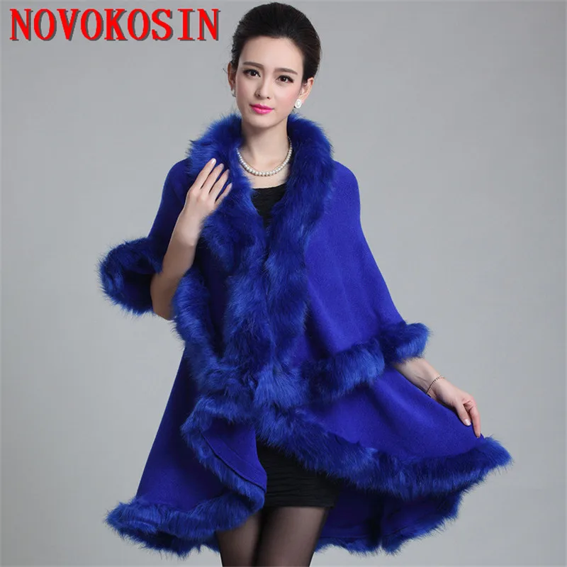 Top Trends: 12 Colors Winter Warm Long 2 Layers Poncho Out Streetwear Cape Blue Cashmere Loose Cloak Women Faux Fur Poncho Cardigan Coat Shoppable Styles