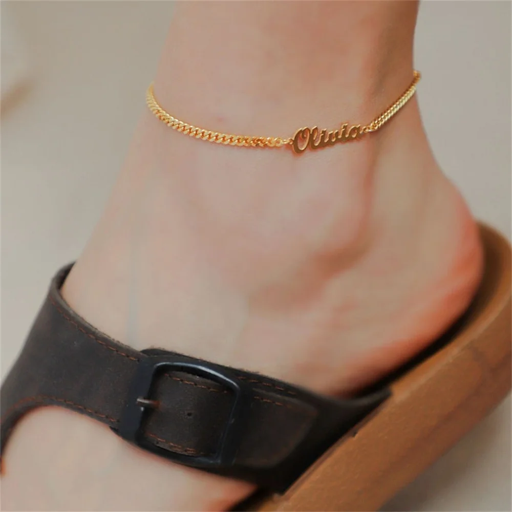 Top Trends: Custom Name Bracelet Anklet For Women 2022 Stainless Steel Jewelry Men Cuban Chain Fashion Charm Foot Accessories Christmas Gift Shoppable Styles