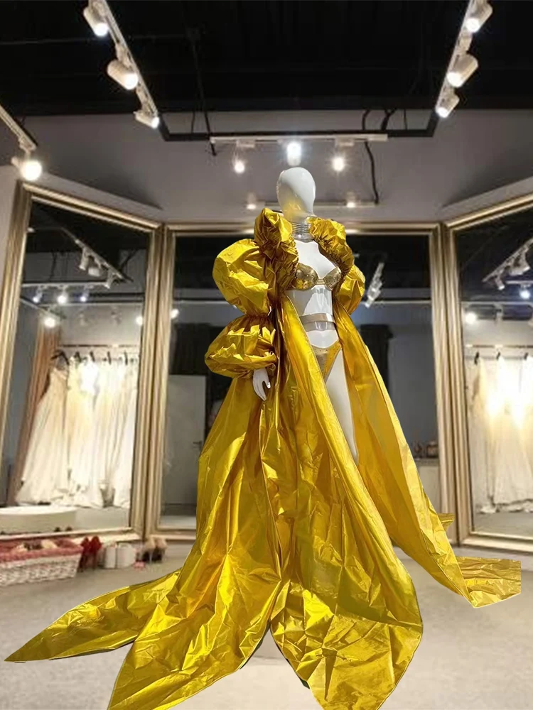 Top Trends: Gold Bikini Cloak Dresses Singer Birthday Party Festival Evening Dresses Drag Queen Luxury Celebrity Costume Shoppable Styles