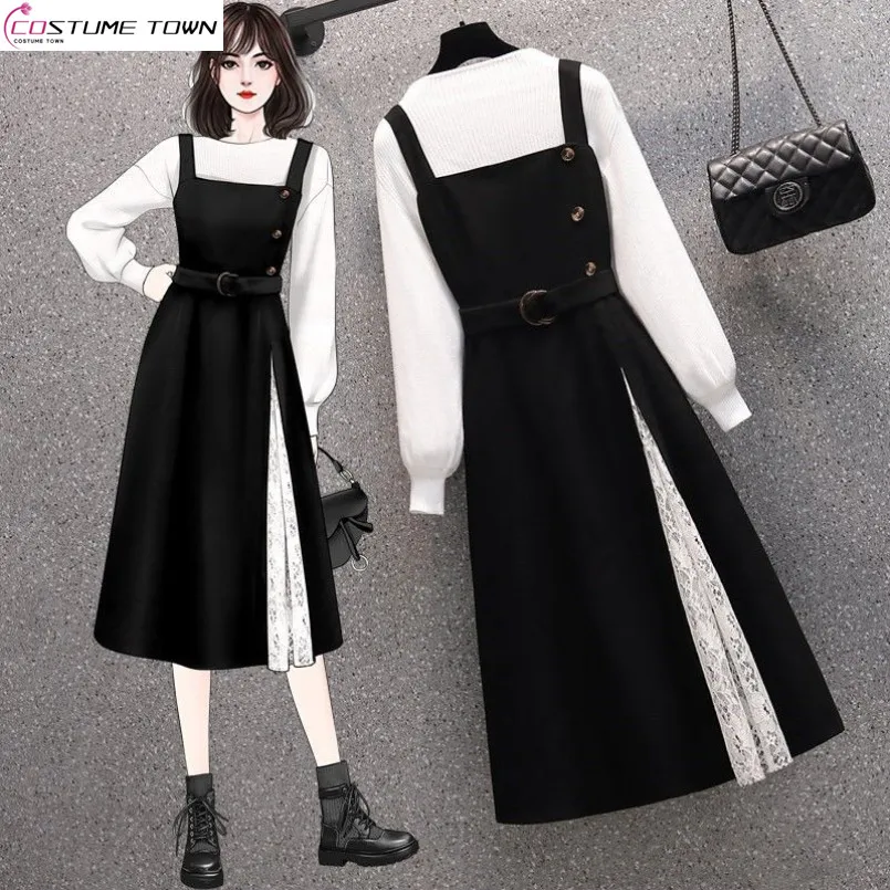 Top Trends: 2023 Spring / Summer New Large Women&#039;s Dress Fashionable Slim And Age Reducing Knitted Sweater With Strap Skirt Two Piece Set Shoppable Styles