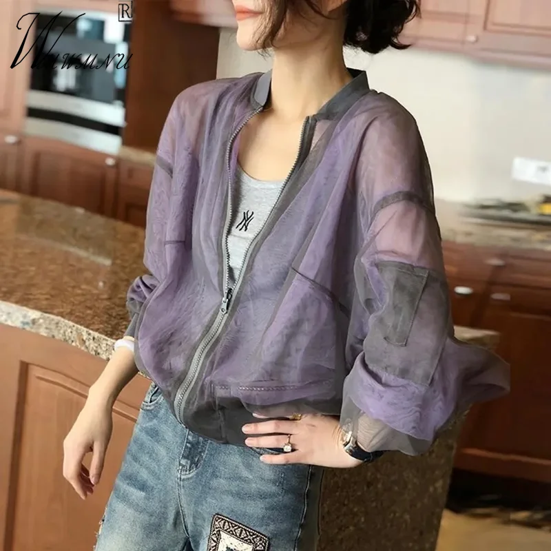 Top Trends: Summer Baseball Gauze Cropped Jacket Women Korean Fashion Lightweight Sun Protection Outerwear Long Sleeve Tops Casual Chaquetas Shoppable Styles