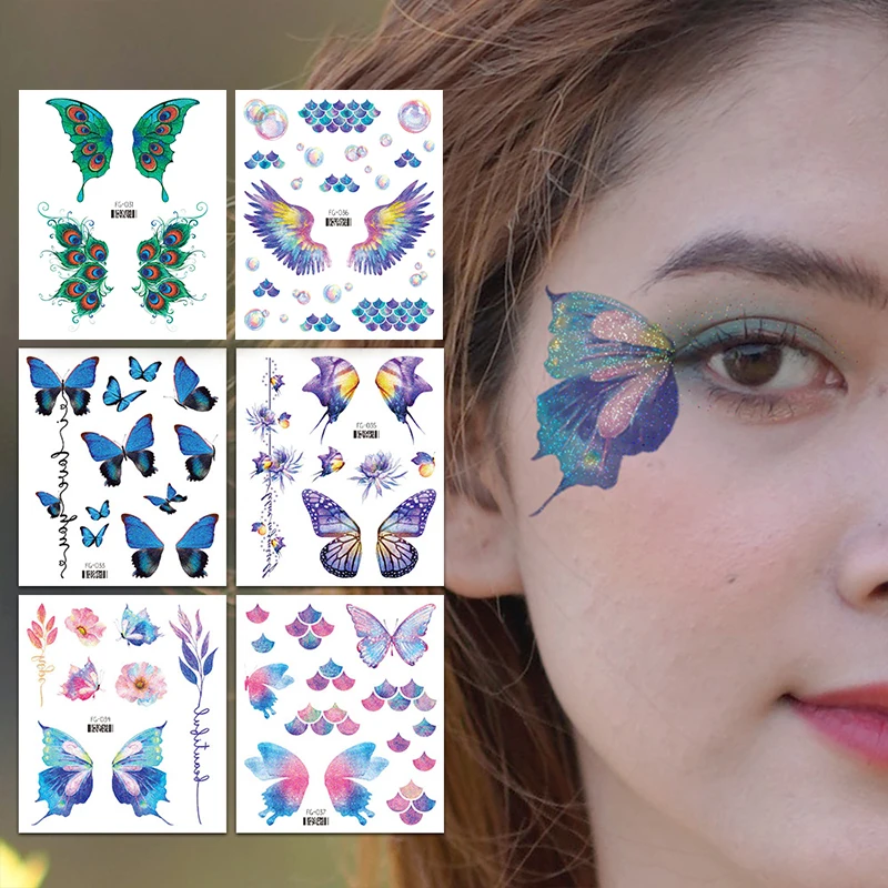 Top Trends: Fairy Shiny Glittering Butterfly Tattoo Sticker Waterproof Eyes Face Stickers Body Art Fake Tattoos Dance Music Festival Makeup Shoppable Styles