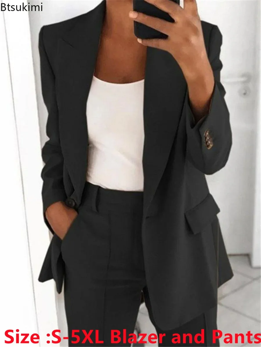 Top Trends: 2024Women's Solid Blazers Jacket And Pants Sets 2PCS Slim Fit Formal Office Ladies Elegant Clothing Set Two Pieces Oversized 5XL Shoppable Styles