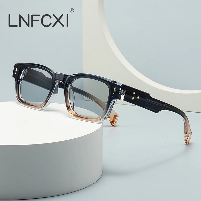 Top Trends: LNFCXI New Retro Square Sunglasses Women Fashion Brand Designer Gradient Tea Gray Shades Men Trending Rivets Punk Sun Glasses Shoppable Styles