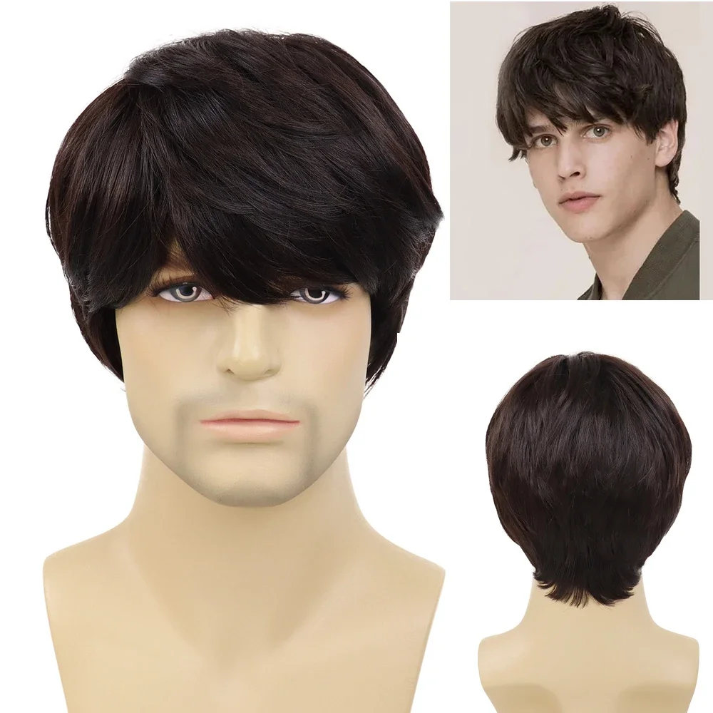 Top Trends: GNIMEGIL Synthetic Hair Short Wigs For Men Brown Color Male Korean Wigs With Bangs Cosplay Halloween Costume Party Wig Hairstyle Shoppable Styles