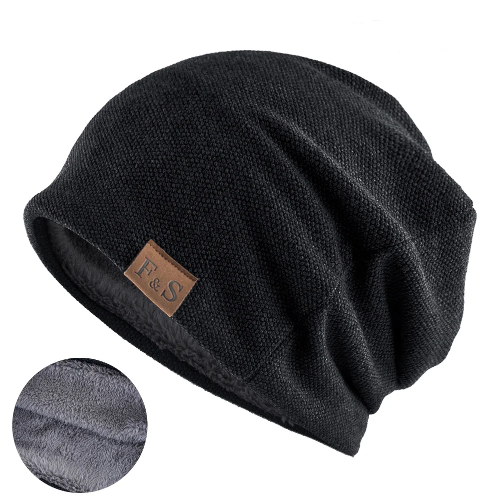 Top Trends: New Unisex Casual Label Decor Winter Knitted Hats Slouchy Winter Hats Add Fur Lined Men And Women Warm Beanie Cap Shoppable Styles