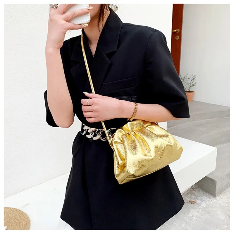 Top Trends: Luxury Gold Cloud Bag For Women Leather Hobos Retro Cloud Crossbody Bag Small Phone Bag Design Clutch Clip Bag Female Bolsa Shoppable Styles