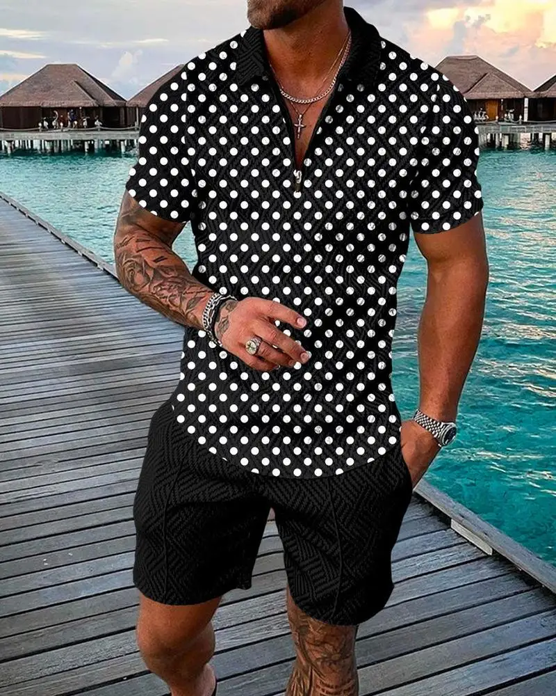 Top Trends: Summer Sports Suit Men 3D Printed Casual Short Sleeve T Shirt Men&#039;s Lapel Zip Polo Shirt Men&#039;s Clothing Mens Polos Tracksuit Shoppable Styles