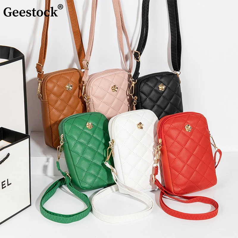 Top Trends: Geestock PU Leather Shoulder Bag Embroidery Mobile Phone Bags Women Fashion Crossbody Bag Mini Handbag For Female Wallet Pouch Shoppable Styles